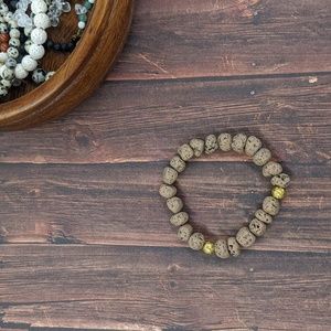 TAUPE Light Brown Velvet Lava Stone with Gold Lava Stone - Handmade Bracelet